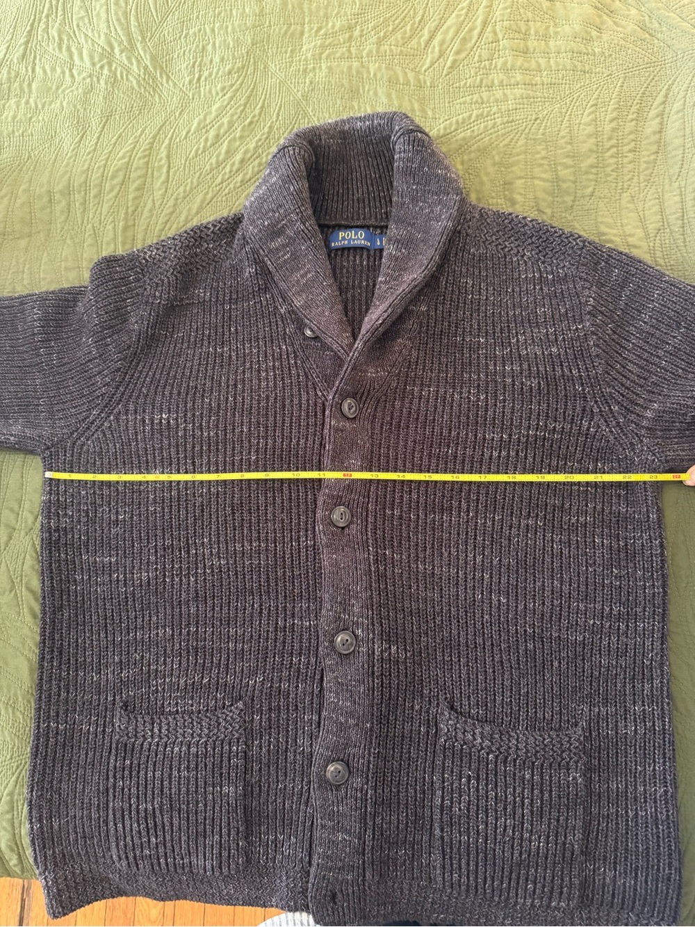 Polo by Ralph Lauren Dark Charcoal Shawl Collar Cardigan 100% Cotton - Picture 4 of 5